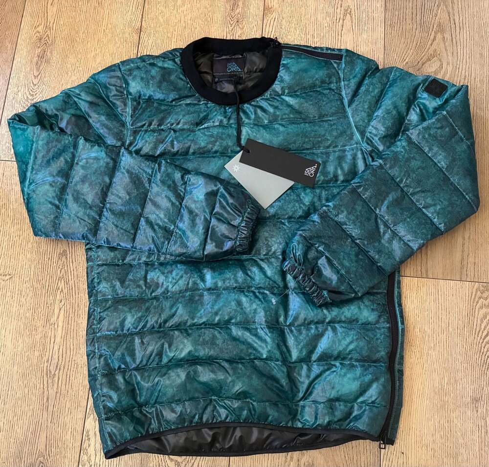Isaora Men's Down Insulated Pullover Puffer Jacket in Emerald Green Marble Print